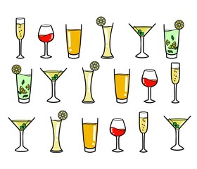 cocktails pattern drinks, illustration summer drinks alcool