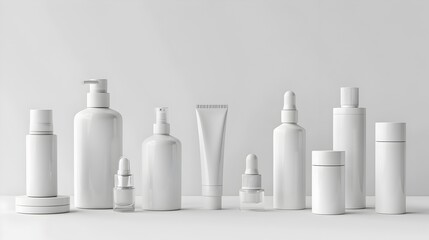 Minimalist Luxury Cosmetic Bottles on Bright Studio Background