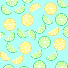 seamless pattern with lemons, lime slices of citrus, lemon fruit illustration