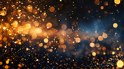 Obraz premium Celebratory Golden Confetti Explosion on Dark Background with Copy Space