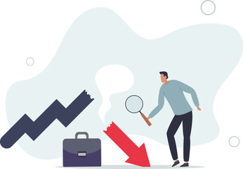Market crash analysis, learn from failure or crisis and recession data, analyze or measure investment downturn concept.flat illustration.