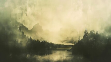 Misty Mountain Lake Landscape