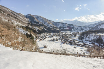 Landscape View Of The Beautiful Historic Villages Of Shirakawa-Go And Gokayama (Gassho Zukuri Folk Village) With Winter Snow, Gifu, Shirakawa, Japan