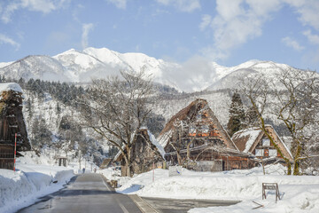 Landscape View Of The Beautiful Historic Villages Of Shirakawa-Go And Gokayama (Gassho Zukuri Folk Village) With Winter Snow, Gifu, Shirakawa, Japan