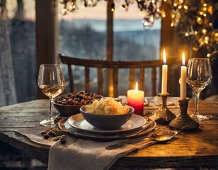 Fototapeta premium Gemütliches Dinner bei Kerzenschein