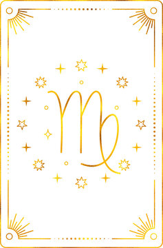 Tarot card with virgo zodiac style. Simple line art style.