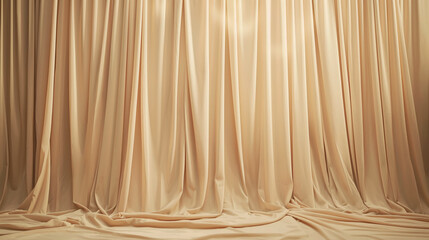 Elegant gold curtains with dramatic lighting and smooth folds. Empty golden stage with copy space for design. Maternity photography backdrop. Background. 