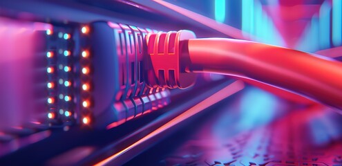 a red server data cable that plugs into the hardware
