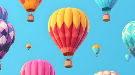 Fototapeta premium Colorful Hot Air Balloons Floating in the Blue Sky