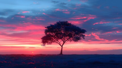 Fototapeta premium Solitary Tree Against a Vibrant Sunset
