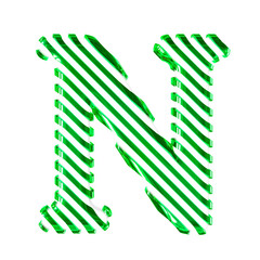 White symbol with green diagonal ultra thin straps. letter n