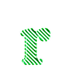 White symbol with green diagonal ultra thin straps. letter r