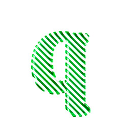 White symbol with green diagonal ultra thin straps. letter q