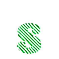 White symbol with green diagonal ultra thin straps. letter s