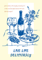 Minimalist hand drawn poster on the theme of dolce vita Italy, Summer, vacation. Vector illustration
