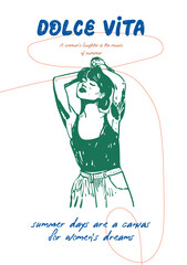 Minimalist hand drawn poster on the theme of dolce vita Italy, Summer, vacation. Vector illustration