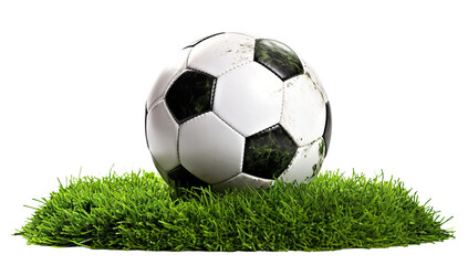 Obraz premium Soccer football ball on green grass, cut out