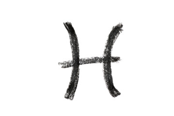 A hand-drawn Pisces zodiac sign in black pencil on a white background, perfect for astrology-themed designs, horoscope articles, and spiritual projects