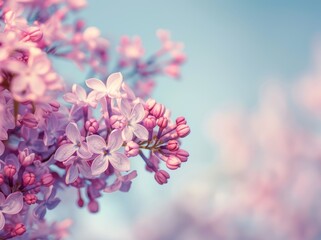 Lilac branch rests delicately on soft blue surface as minimalism meets nature