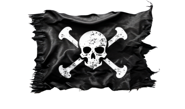 Waving Pirate Flag with Skull and Crossbones – Isolated on Transparent Background