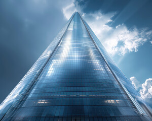 Awe Inspiring Skyscraper Reaching into the Sky An Architectural Masterpiece Showcasing Modern Design, Engineering Excellence, and Urban Development Against a Backdrop of Dramatic Sky and Clouds