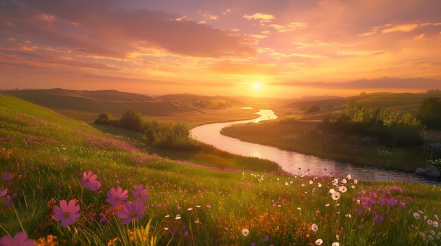 sunset over the river