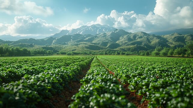 5G-enabled smart farm with lush green fields, utilizing advanced technology and sensors for optimized agricultural practices. AI Generative.