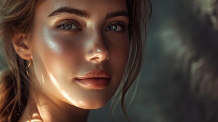 A magazine cover shot of a woman with radiant skin and a tranquil expression