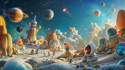 Cartoon-Style Space Travel, Fantasy Fairy Tale Concept