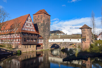 bridge over Pegnitz River in the Old Town of Nurnberg
