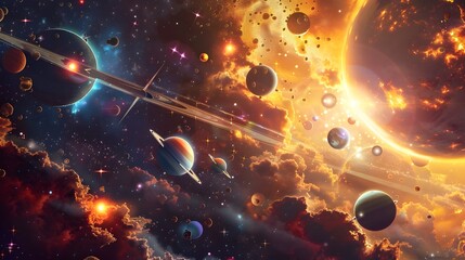 Cartoon-Style Space Travel, Fantasy Fairy Tale Concept