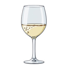  Cartoon Wine Glass with White Wine – Isolated on Transparent Background