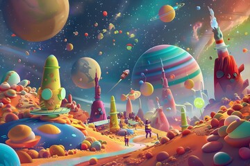 Cartoon-Style Space Travel, Fantasy Fairy Tale Concept
