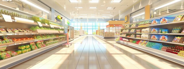 Obraz premium Interior aisle of a supermarket in a shopping mall abstract background