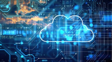 Digital Cloud Icon on Circuit Board Background