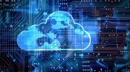 Digital Cloud Icon on Circuit Board Background