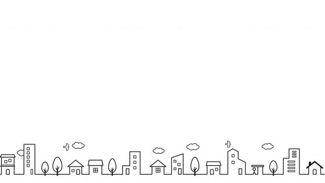 流れる街並みのループアニメーション　線画