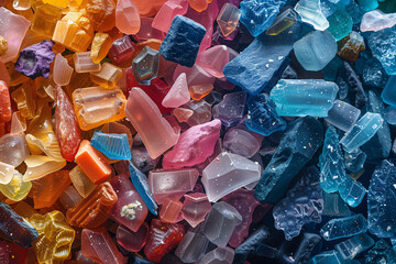 Scientific study of microplastics under a microscope with detailed texture and color variations