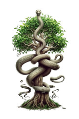 Obraz premium Image of Tree Mixed with Snake, for Stickers, T-shirt Print, Cap, Mug, Slippers, Mousepad, with Transparent Background PNG