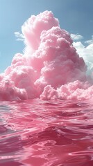Soft Pink Waves Breaking Along the Coastline. Pink Beach Background