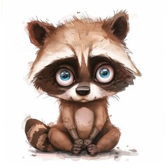portrait cute baby sad raccoon , with big eyes. 