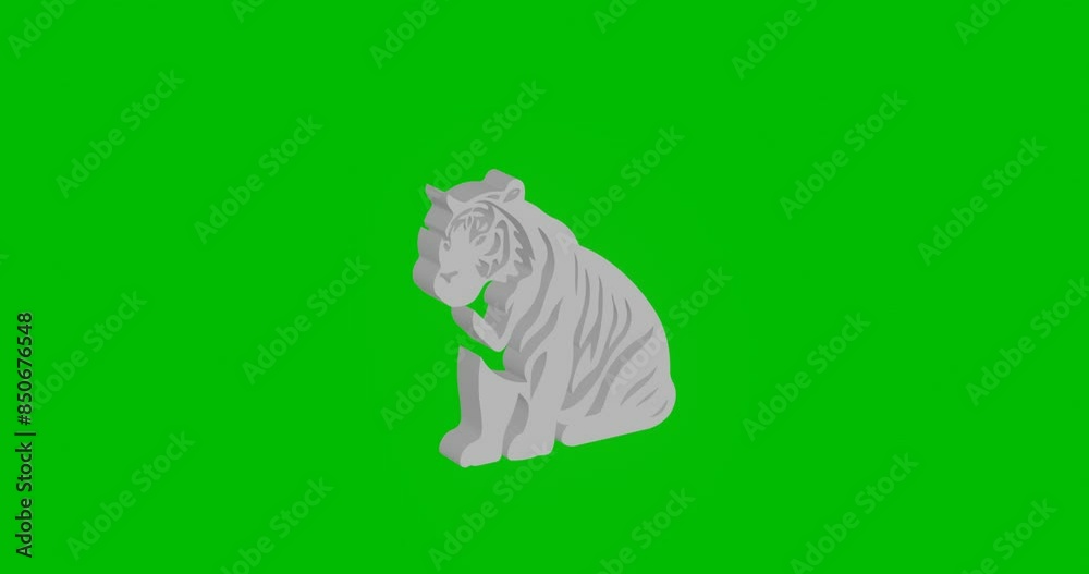 Poster animation of rotation of a white sitting tiger symbol with shadow. simple and complex rotation. seam