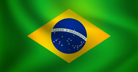 Fototapeta premium Brazil flag, Realistic waving fabric flag vector illustration. Translation: order and progress