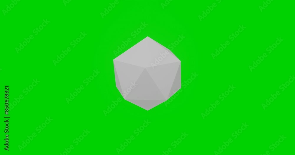 Poster animation of rotation of a white icosahedron with shadow. simple and complex rotation. seamless loop