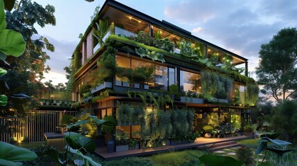Obraz premium a captivating image of a compact, eco-friendly urban home that uses vertical space for green living solutions.