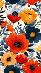 Vibrant Blooms: Modern Flower Pattern Wallpaper with Bold Floral Shapes and Lively Colors