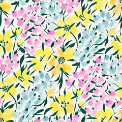 Seamless pattern with watercolor flowers.