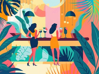 Women at Colorful Cocktail Bar