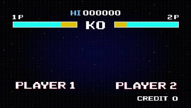 Versus Screen retro game on glitch background of analog tv.	