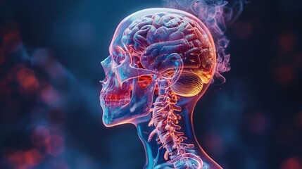 Detailed visualization of the human head and neck focusing on the brain and cervical spine